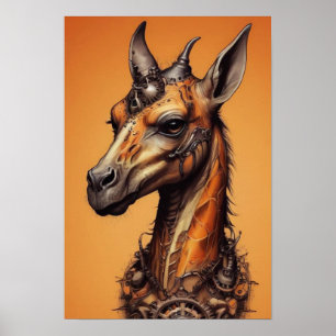 Orange Steampunk Giraffe, Poster