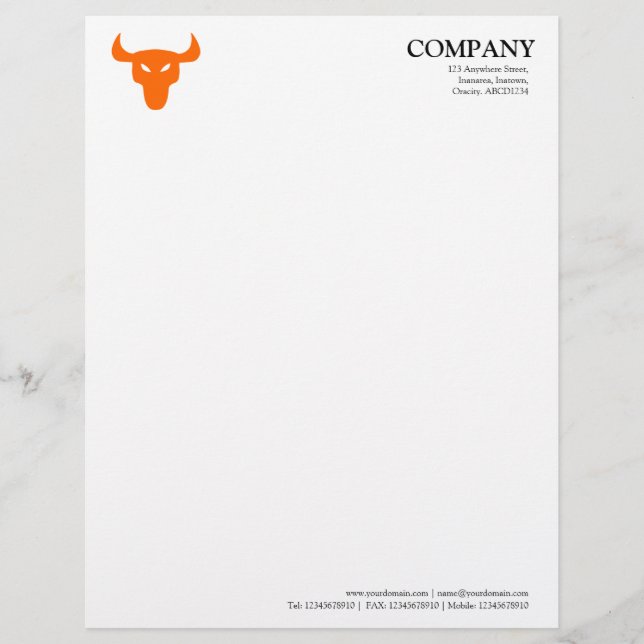 Orange Steer Symbol - White Customised Letterhead (Front)