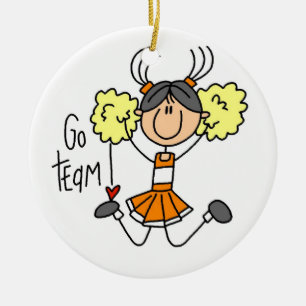 Orange Stick Figure Cheerleader t-shirts and Gifts Ceramic Tree Decoration