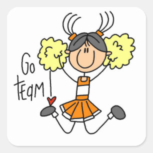 Orange Stick Figure Cheerleader t-shirts and Gifts Square Sticker