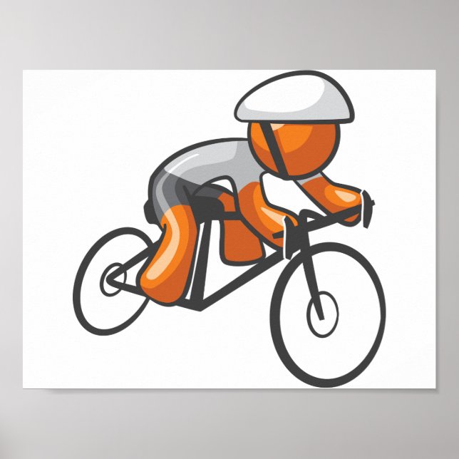 Orange Stick Figure Cyclist Racing Road Bike Poster (Front)
