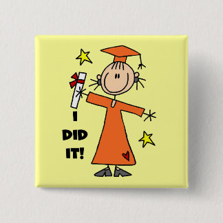 Orange Stick Figure Girl Graduate 15 Cm Square Badge