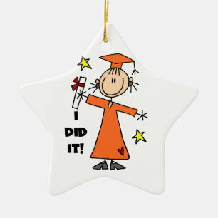 Orange Stick Figure Girl Graduate Ceramic Tree Decoration