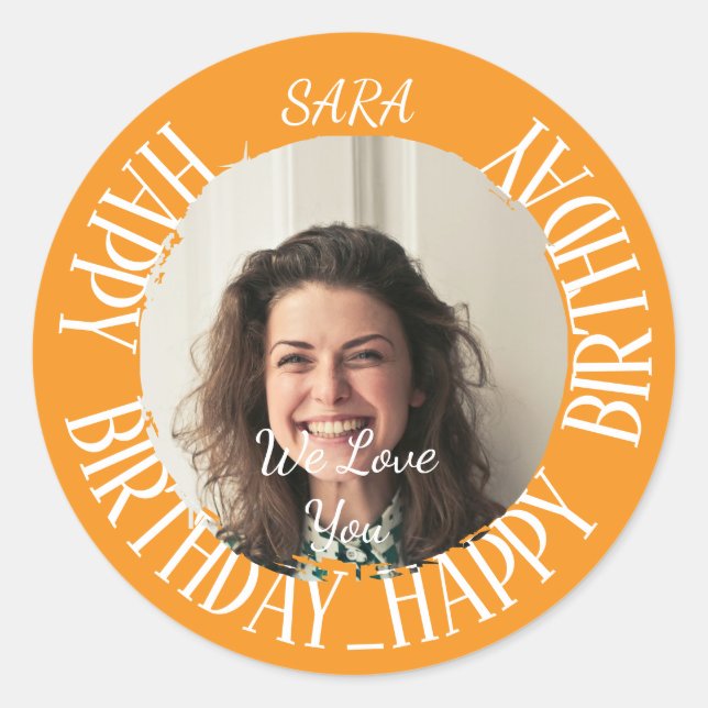 orange Sticker for birthday fully customisable (Front)