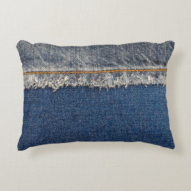 Orange Stitch, Double Denim Patch. Decorative Cushion (Front)