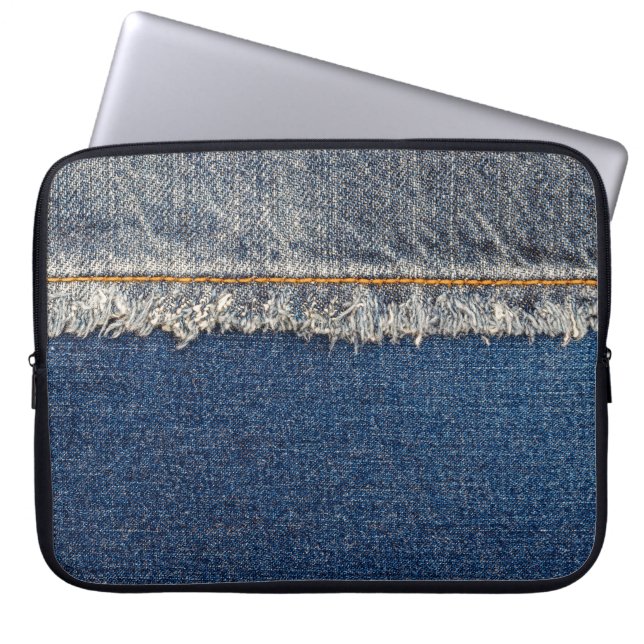Orange Stitch, Double Denim Patch. Laptop Sleeve (Front)