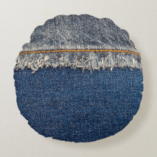 Orange Stitch, Double Denim Patch. Round Cushion