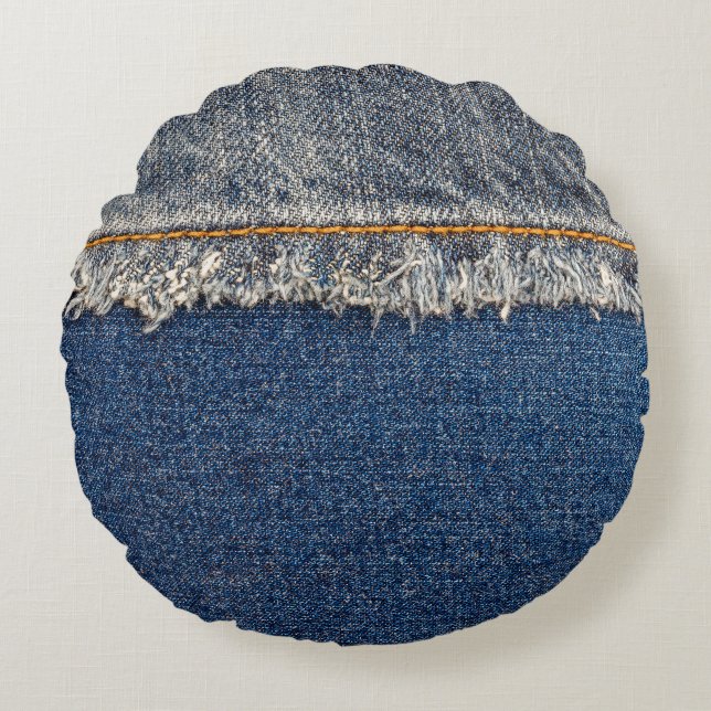 Orange Stitch, Double Denim Patch. Round Cushion (Front)