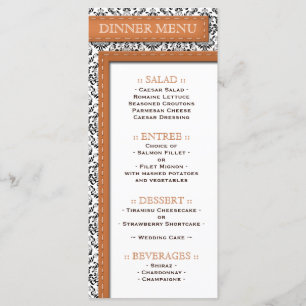Orange Stitched Damask Wedding Reception Menu