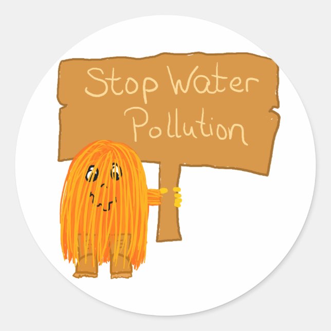 orange stop water pollution classic round sticker (Front)