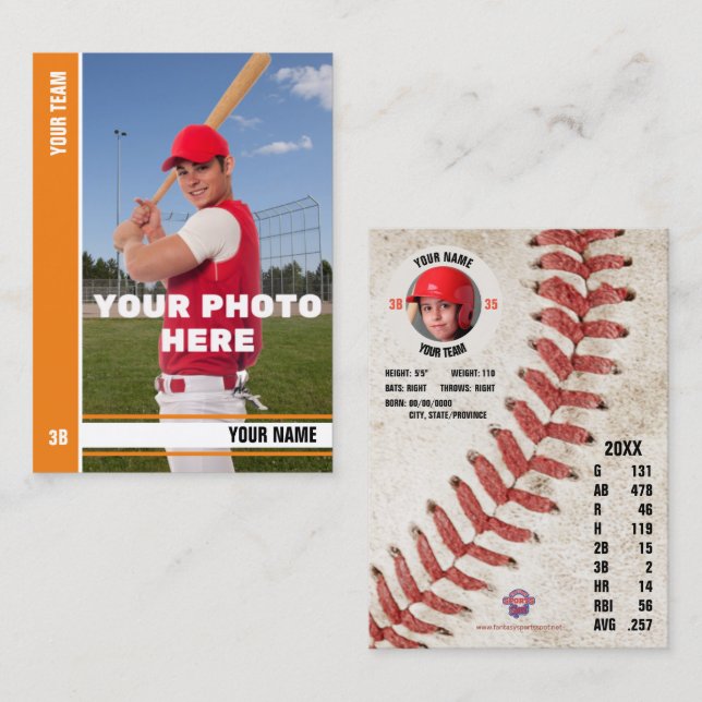 Orange Stripe Baseball Trading Card - Custom Stats (Front/Back)