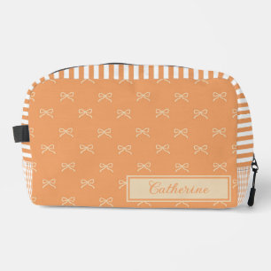 Orange Stripe Bow Pattern Coquette Cosmetic Dopp Kit