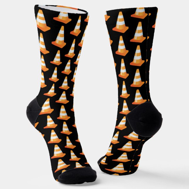 Orange Stripe Construction Road Traffic Cone Black Socks (Angled)