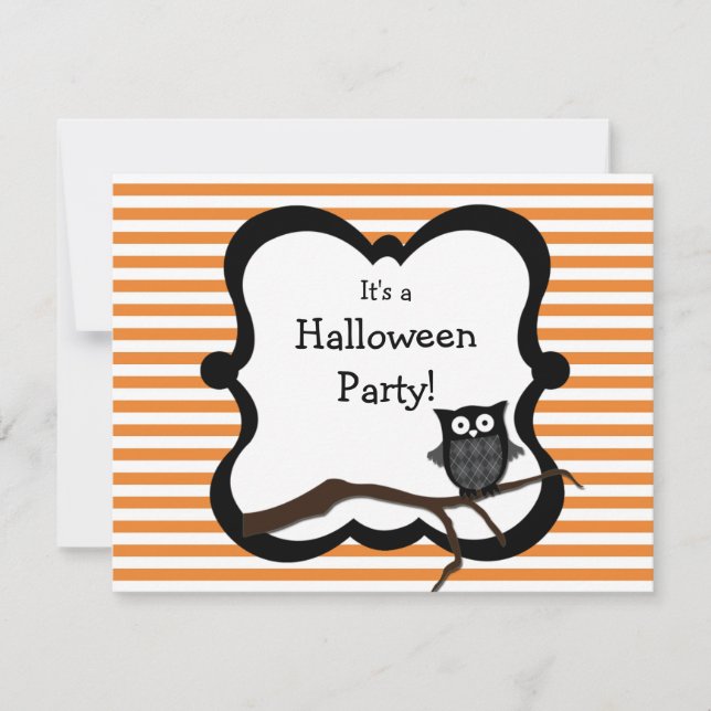 Orange Stripe Halloween Party Invitation - Owl (Front)