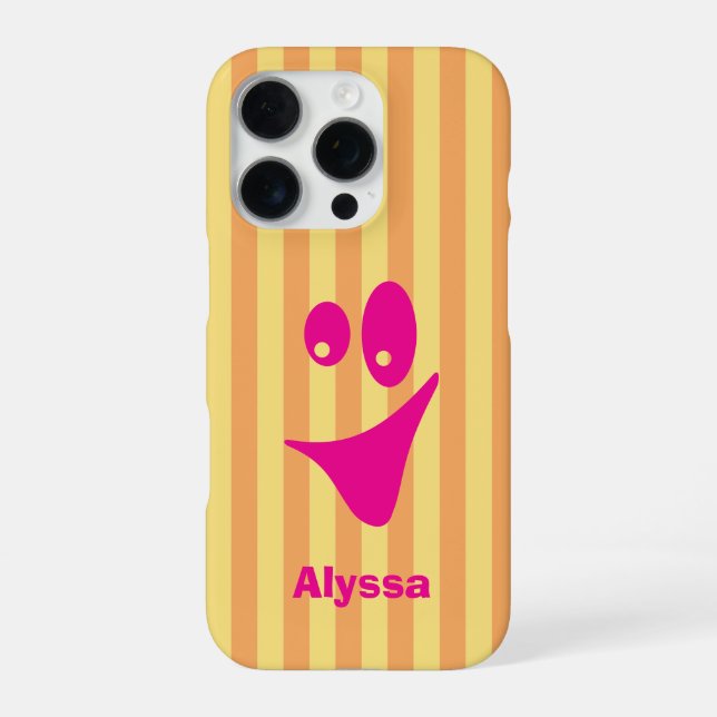 Orange Stripe Hot Pink Quirky Smile iPhone Case (Back)