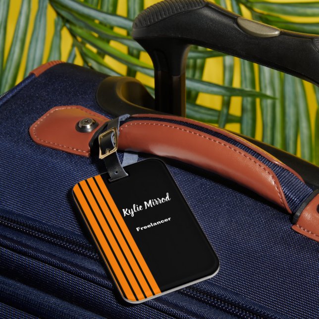 Orange stripe lines black luggage tag (Front Insitu 1)
