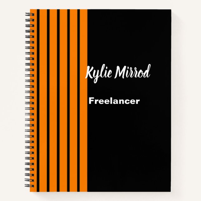 Orange stripe lines black notebook (Front)