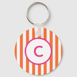 Orange Stripe Monogram Keychain