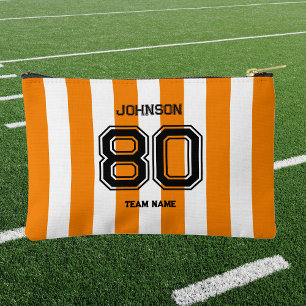 Orange Stripe Sports Team Custom Name Number Team  Accessory Pouch