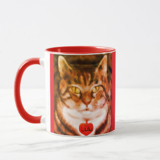 Orange striped Cat Red Trim Mug