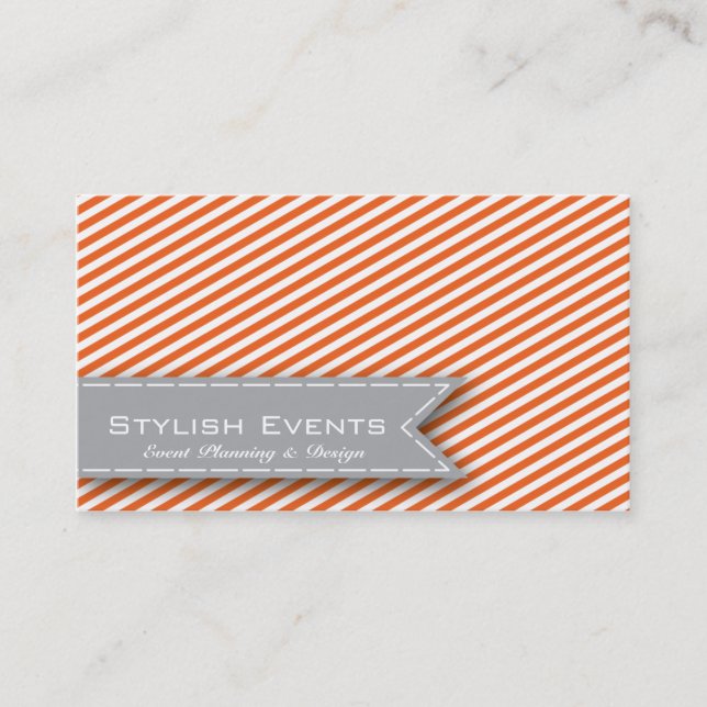 Orange Striped Event Planner Business Card (Front)