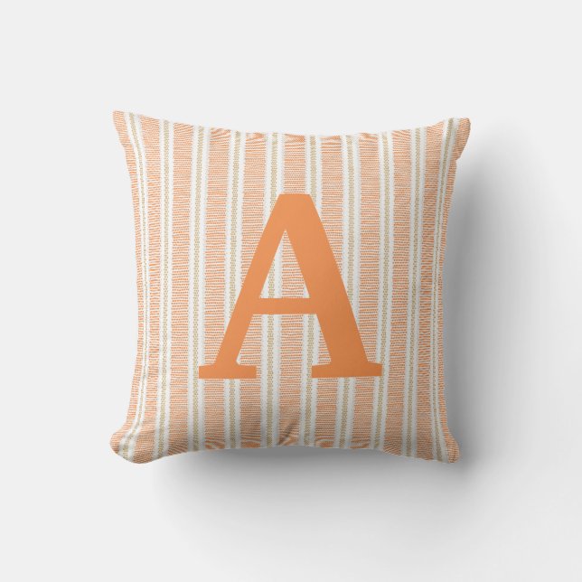 Orange Striped Monogram Letter Throw Pillow (Front)