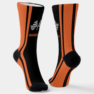 Orange Striped Racing Car Flags - Personalised Socks