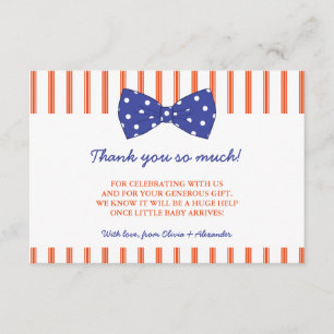 Orange Stripes & Blue Bow Baby Shower Thank You Card