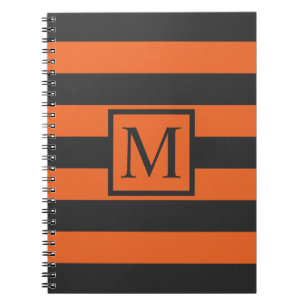 Orange Stripes Halloween Monogram Guestbook Spiral Notebook