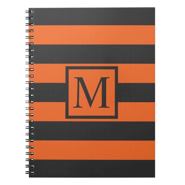 Orange Stripes Halloween Monogram | Guestbook Spiral Notebook (Front)
