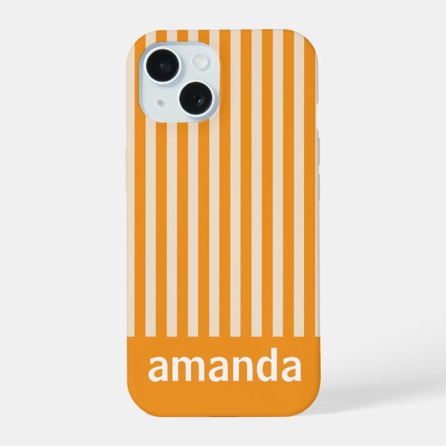 ORANGE STRIPES PERSONALIZED NAME STYLISH MODERN  iPhone 15 CASE (Back)