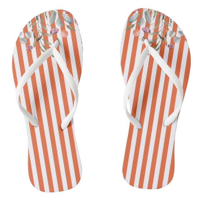 Orange stripes with flowers jandals (Footbed)