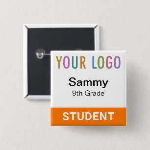 Orange Student Name Tag Button with School Logo