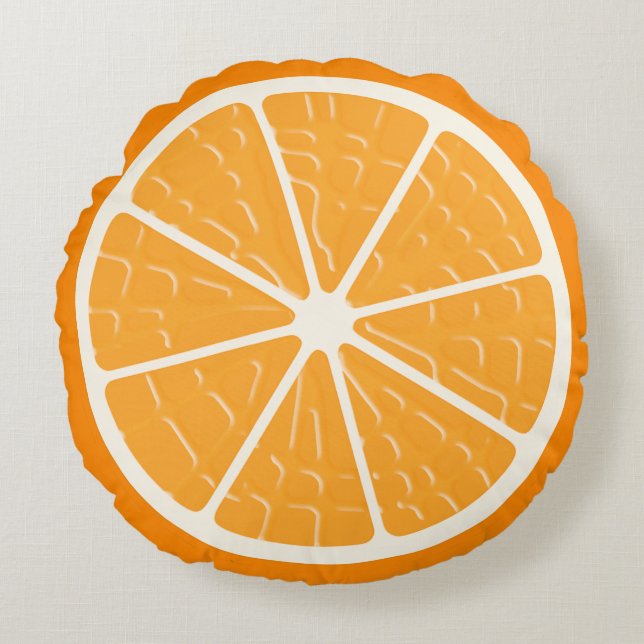 Orange Stylised Fruit Slice Round Pillow (Front)