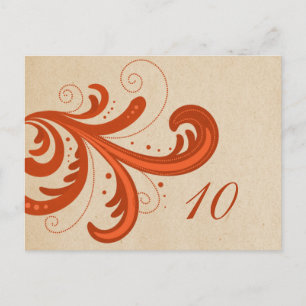 Orange Stylish Swirls Table Number Postcard