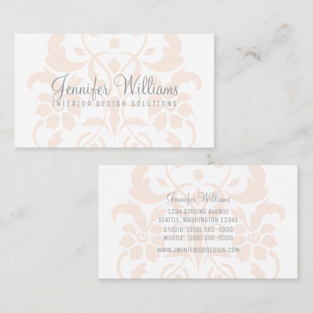 Orange Subtle Damask Business Card (Front/Back)