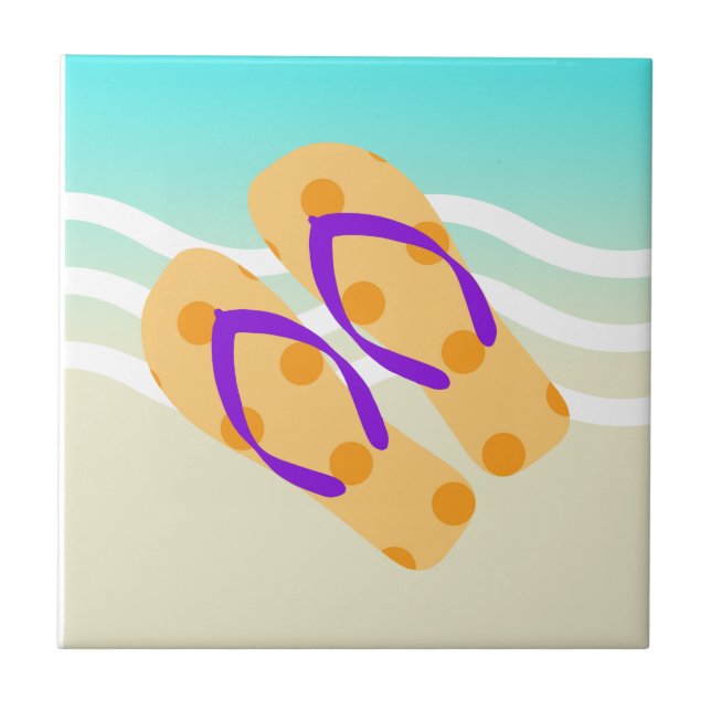 Orange  Summer Beach Waves Flip Flops Ceramic Tile (Front)