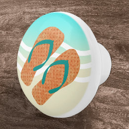 Orange Summer Beach Waves Flip Flops Door Knob