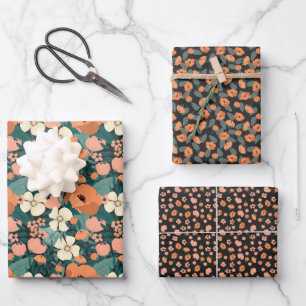 Orange Summer Floral Wrapping Paper Sheet
