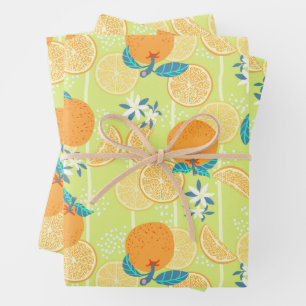 Orange Summer Green Wrapping Paper Sheet
