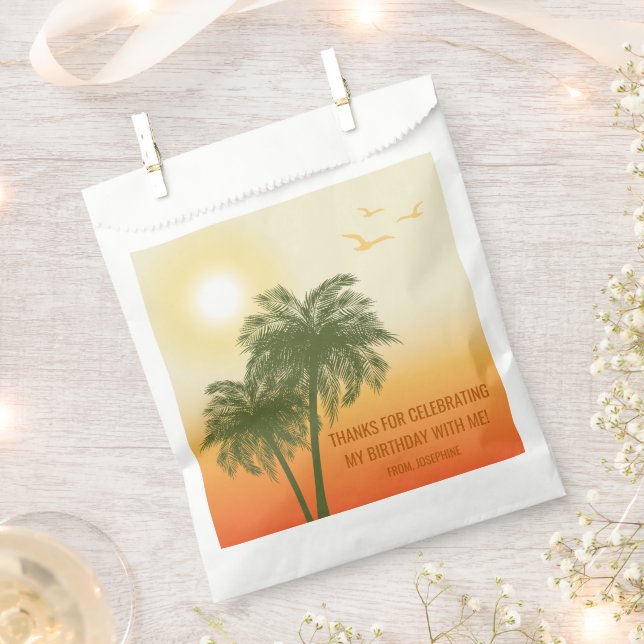 Orange Summer Sunset Palm Trees Birthday Thank You Favour Bags (Clipped)
