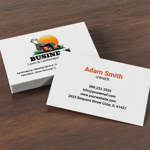 Orange Sun Mowing Lawn Care Service Business Card