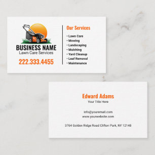 Orange Sun Mowing Lawn Care Service Business Card