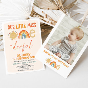 Orange Sun Rainbow Miss Onederful 1st Birthday Invitation