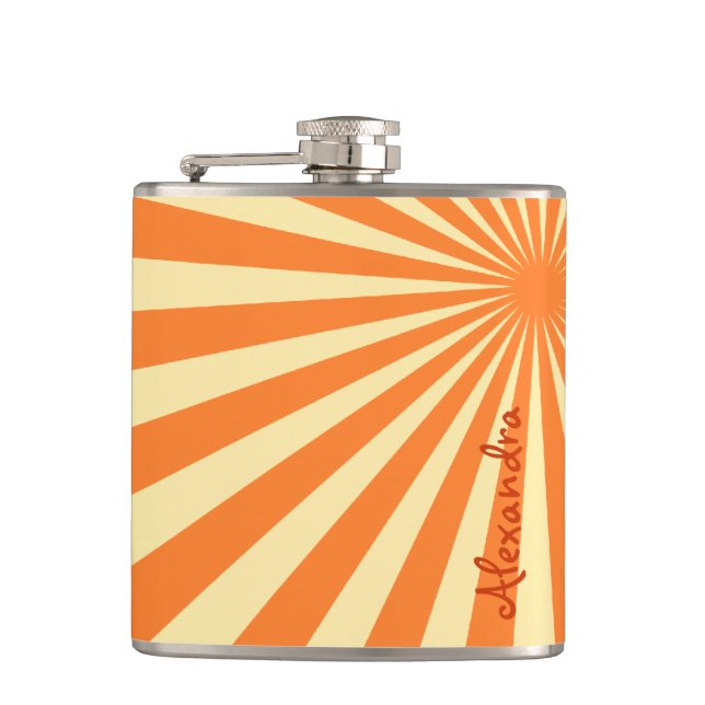 Orange Sunburst "Add Your Name" Hip Flask (Front)