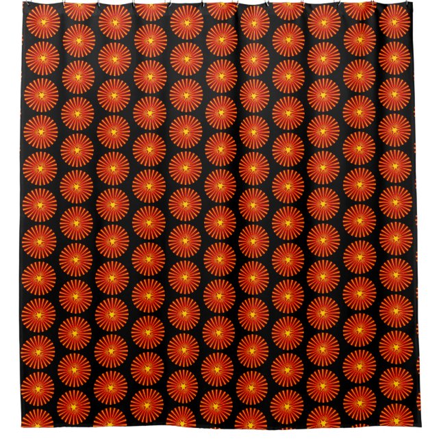 Orange Sunburst Beach House Fractal Art Pattern Shower Curtain (Front)