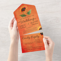 Orange Sunflower All in One Wedding Invitation