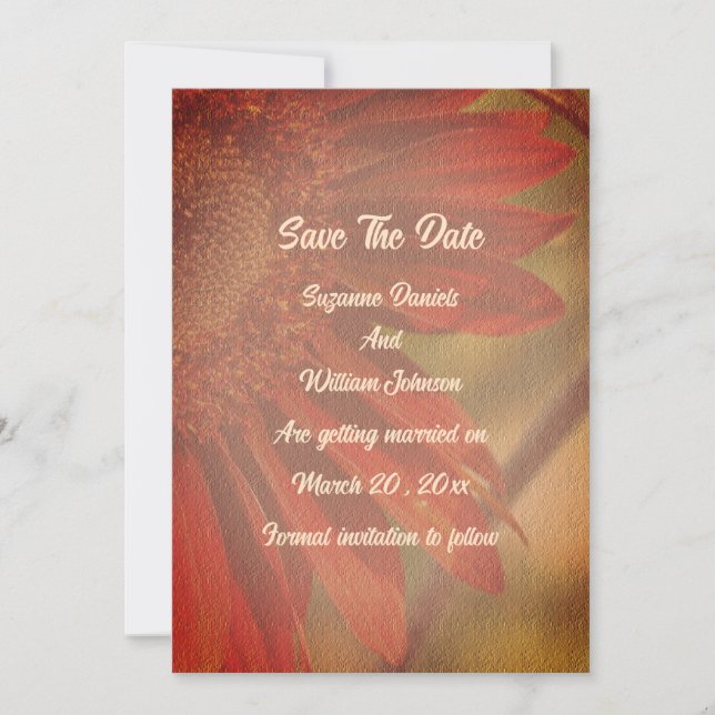 Orange Sunflower Floral Wedding  Save The Date (Front)