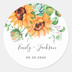 Orange Sunflower Florals Classic Round Sticker