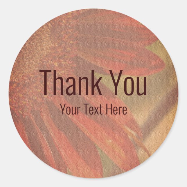 Orange Sunflower Flower Thank You Personalised Classic Round Sticker (Front)